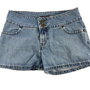 Jordache Womens Denim Shortie Low Rise Shorts Size 3/4 Distressed Blue Jean